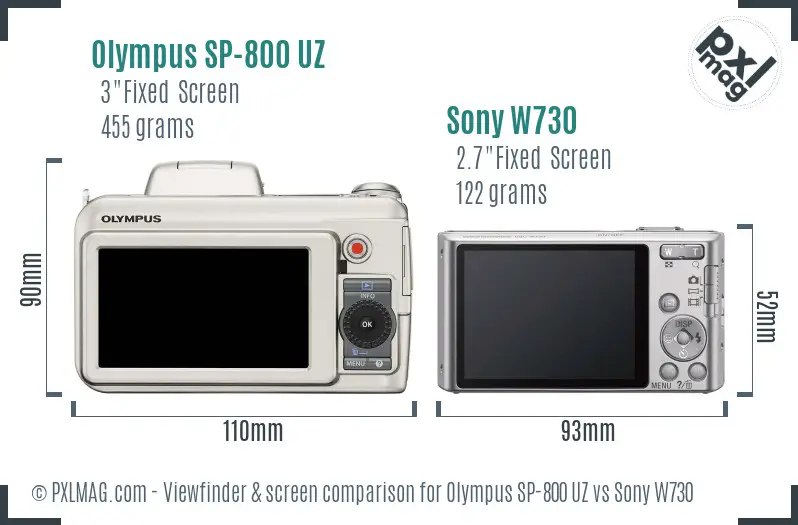 Olympus SP-800 UZ vs Sony W730 Screen and Viewfinder comparison