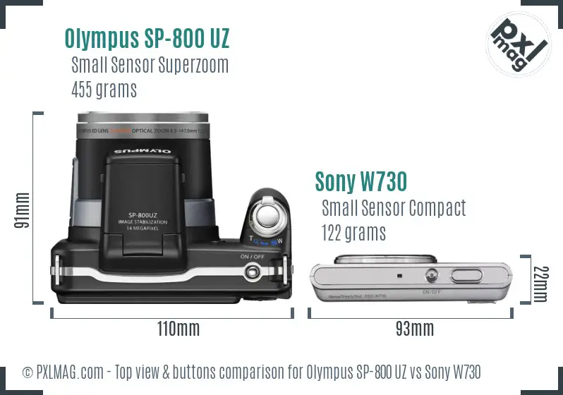 Olympus SP-800 UZ vs Sony W730 top view buttons comparison