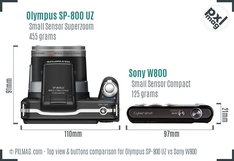 Olympus SP-800 UZ vs Sony W800 top view buttons comparison