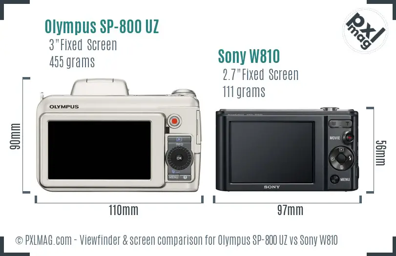 Olympus SP-800 UZ vs Sony W810 Screen and Viewfinder comparison