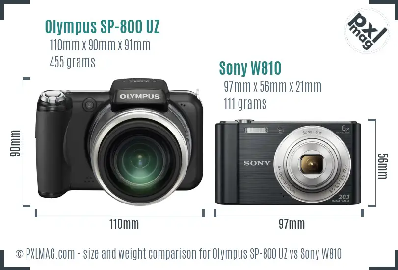 Olympus SP-800 UZ vs Sony W810 size comparison
