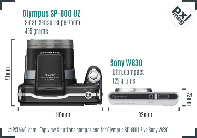 Olympus SP-800 UZ vs Sony W830 top view buttons comparison