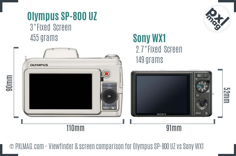 Olympus SP-800 UZ vs Sony WX1 Screen and Viewfinder comparison