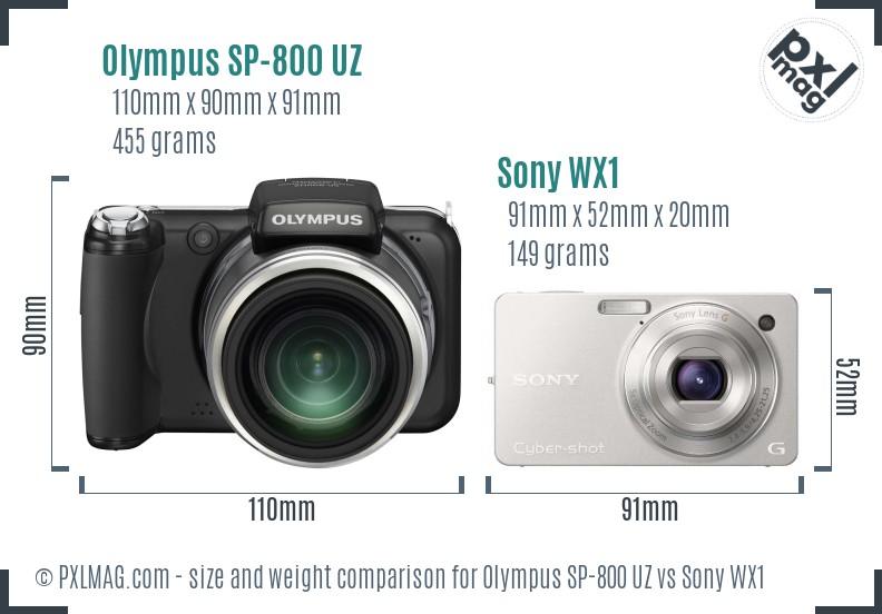 Olympus SP-800 UZ vs Sony WX1 size comparison