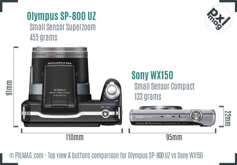 Olympus SP-800 UZ vs Sony WX150 top view buttons comparison