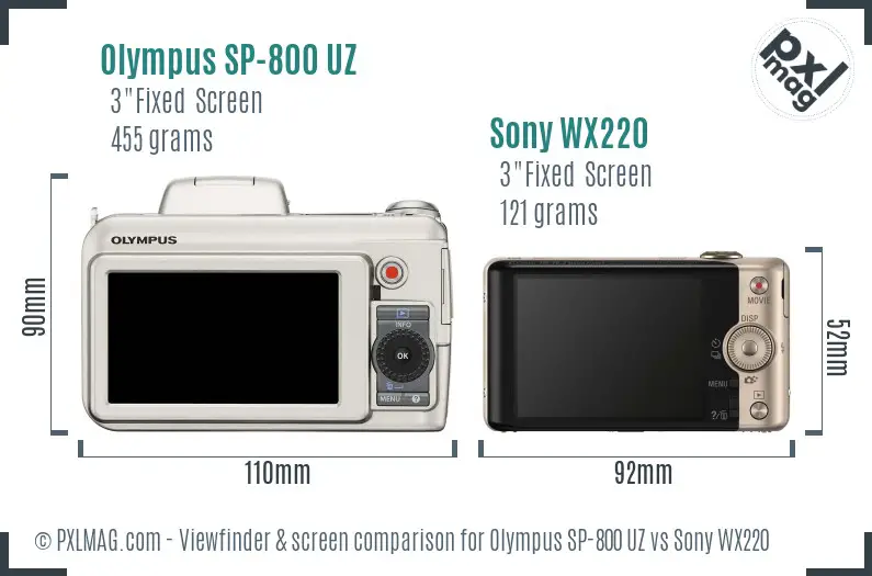 Olympus SP-800 UZ vs Sony WX220 Screen and Viewfinder comparison