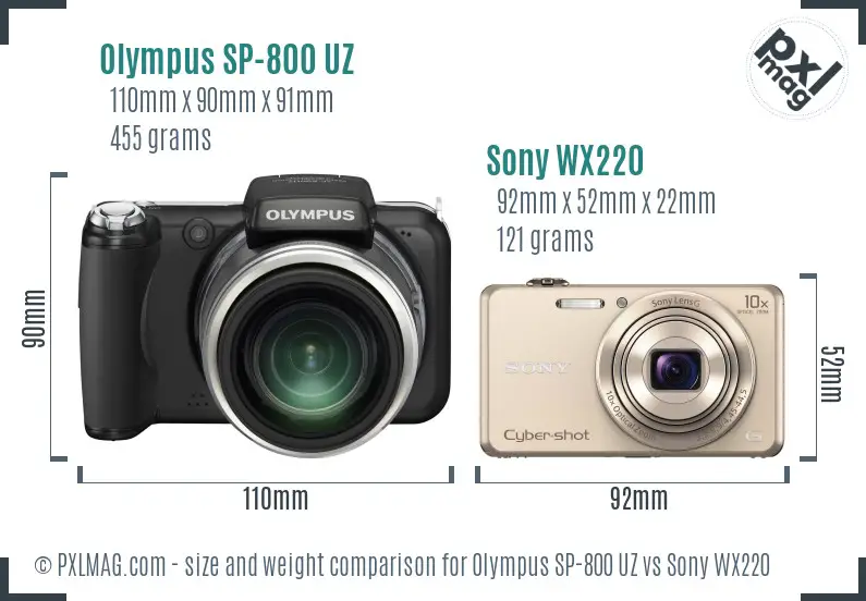 Olympus SP-800 UZ vs Sony WX220 size comparison