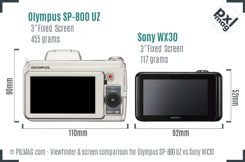 Olympus SP-800 UZ vs Sony WX30 Screen and Viewfinder comparison Olympus SP-800 UZ vs Sony WX30 Screen and Viewfinder comparison