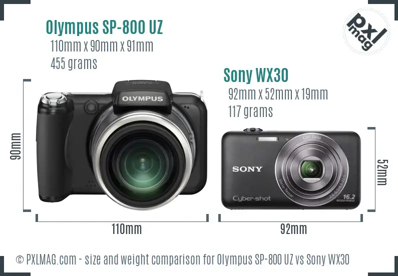 Olympus SP-800 UZ vs Sony WX30 size comparison Olympus SP-800 UZ vs Sony WX30 size comparison