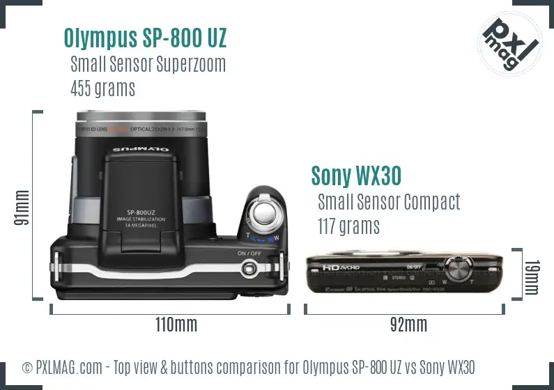 Olympus SP-800 UZ vs Sony WX30 top view buttons comparison Olympus SP-800 UZ vs Sony WX30 top view buttons comparison