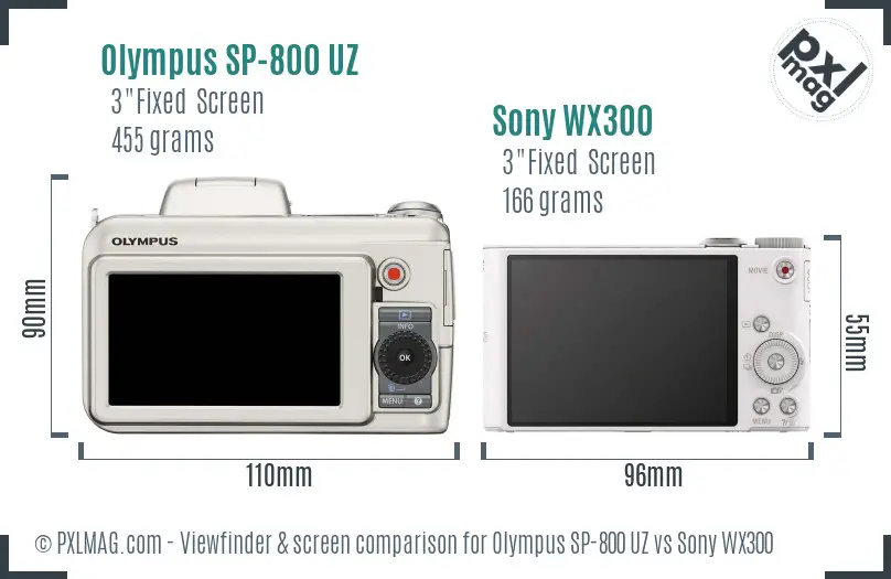 Olympus SP-800 UZ vs Sony WX300 Screen and Viewfinder comparison