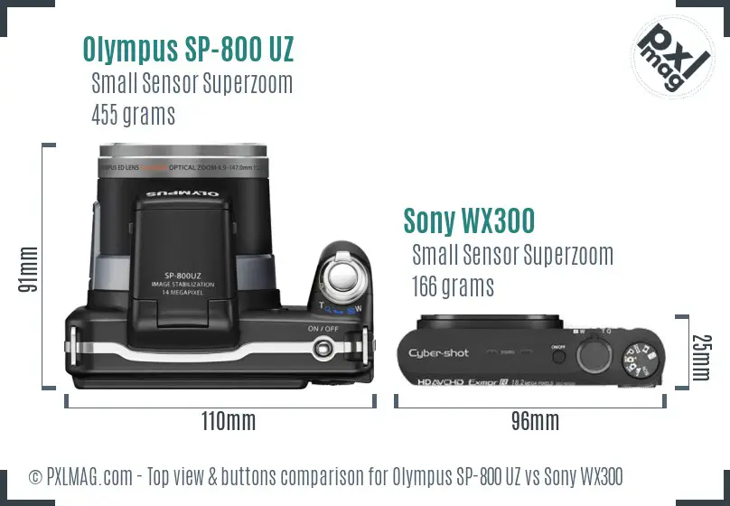 Olympus SP-800 UZ vs Sony WX300 top view buttons comparison