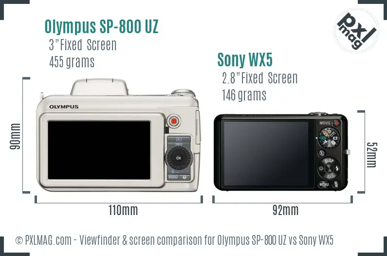 Olympus SP-800 UZ vs Sony WX5 Screen and Viewfinder comparison