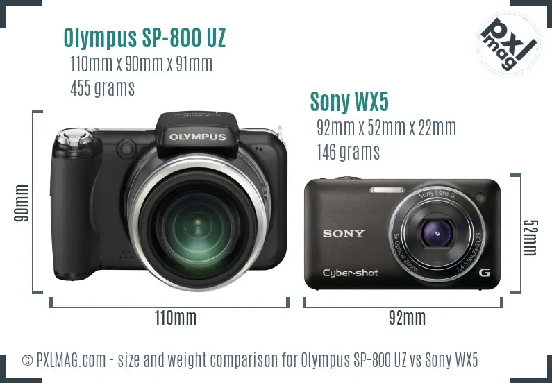 Olympus SP-800 UZ vs Sony WX5 size comparison