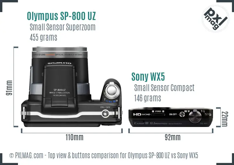 Olympus SP-800 UZ vs Sony WX5 top view buttons comparison