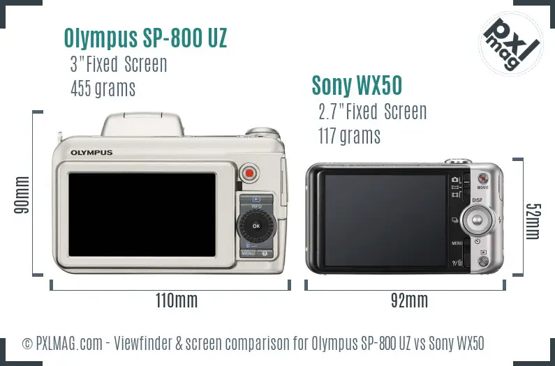 Olympus SP-800 UZ vs Sony WX50 Screen and Viewfinder comparison