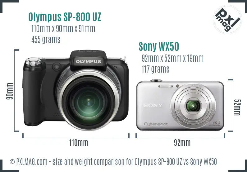 Olympus SP-800 UZ vs Sony WX50 size comparison