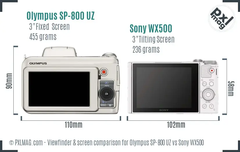 Olympus SP-800 UZ vs Sony WX500 Screen and Viewfinder comparison