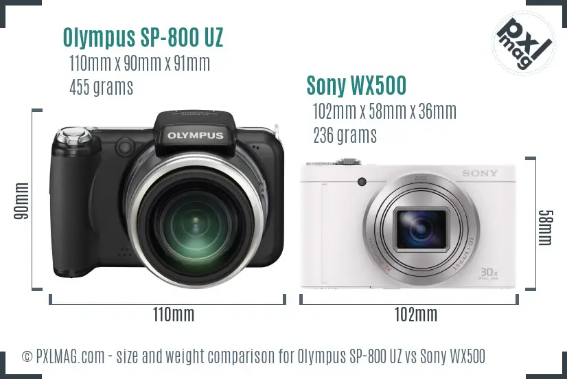 Olympus SP-800 UZ vs Sony WX500 size comparison