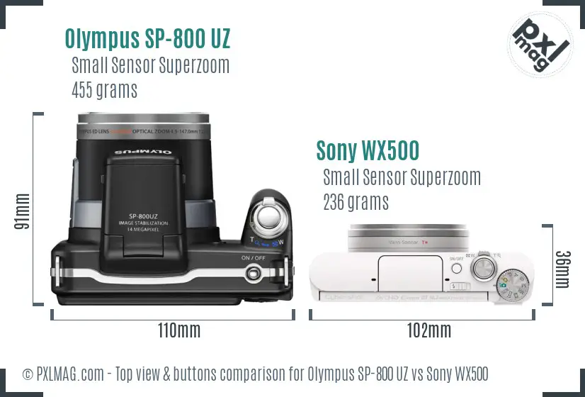 Olympus SP-800 UZ vs Sony WX500 top view buttons comparison