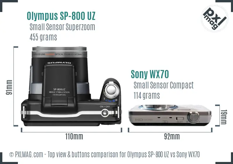 Olympus SP-800 UZ vs Sony WX70 top view buttons comparison