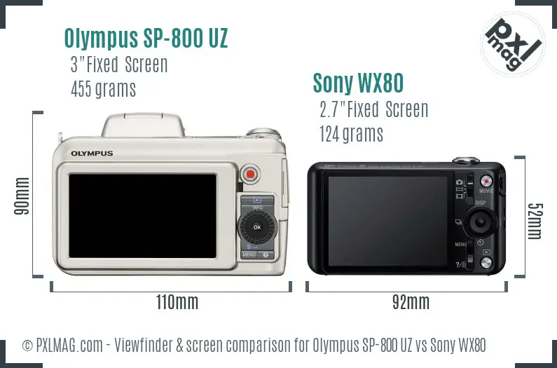 Olympus SP-800 UZ vs Sony WX80 Screen and Viewfinder comparison
