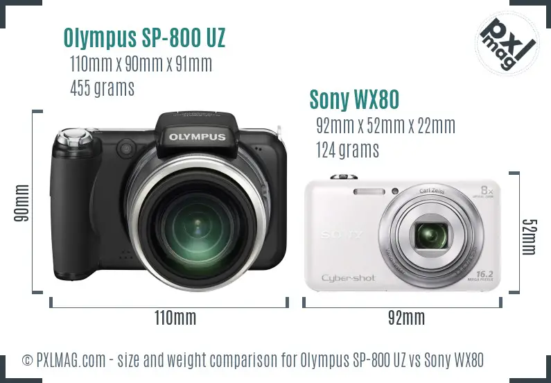 Olympus SP-800 UZ vs Sony WX80 size comparison