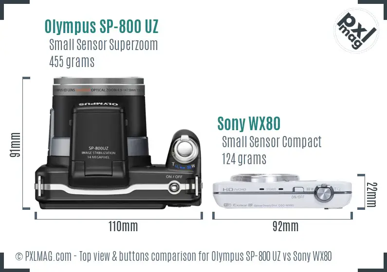Olympus SP-800 UZ vs Sony WX80 top view buttons comparison