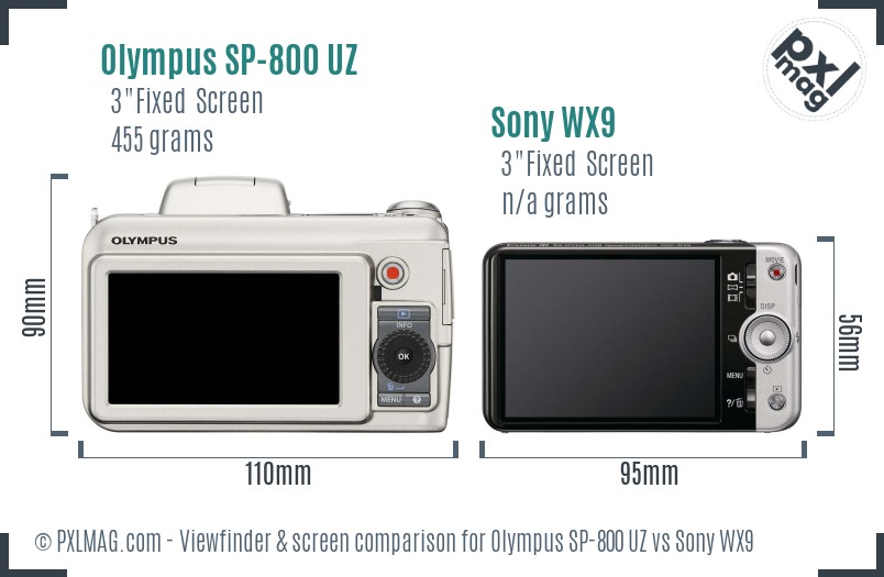 Olympus SP-800 UZ vs Sony WX9 Screen and Viewfinder comparison