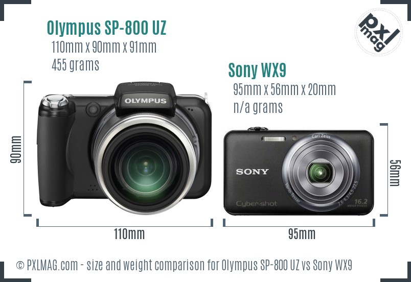 Olympus SP-800 UZ vs Sony WX9 size comparison Olympus SP-800 UZ vs Sony WX9 size comparison