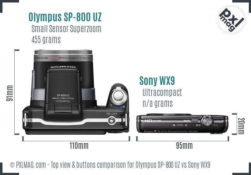 Olympus SP-800 UZ vs Sony WX9 top view buttons comparison
