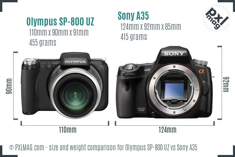 Olympus SP-800 UZ vs Sony A35 size comparison