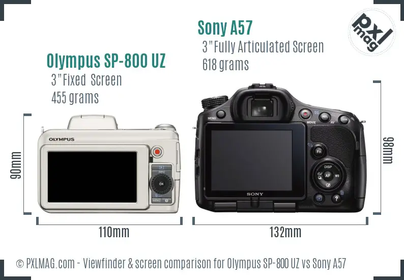 Olympus SP-800 UZ vs Sony A57 Screen and Viewfinder comparison