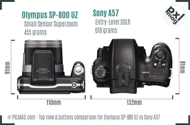 Olympus SP-800 UZ vs Sony A57 top view buttons comparison