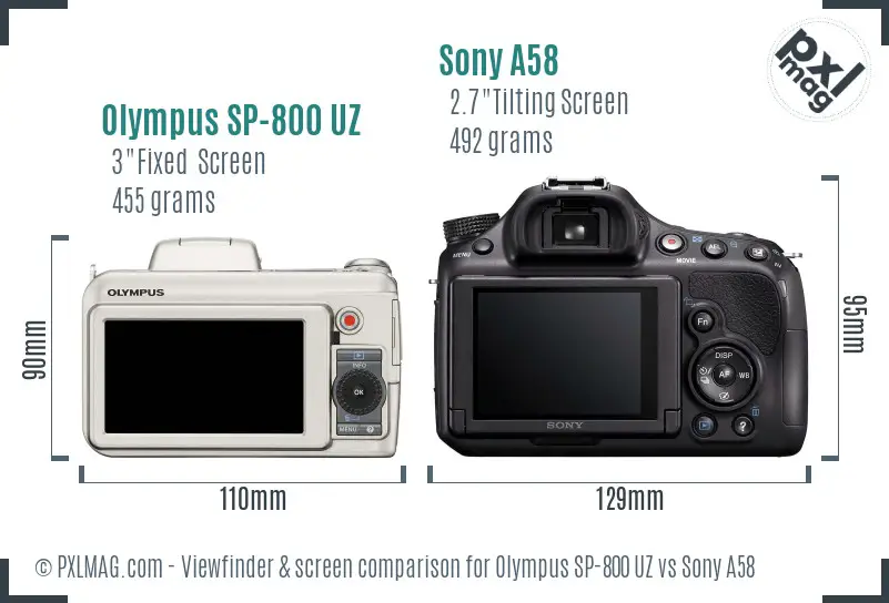 Olympus SP-800 UZ vs Sony A58 Screen and Viewfinder comparison Olympus SP-800 UZ vs Sony A58 Screen and Viewfinder comparison