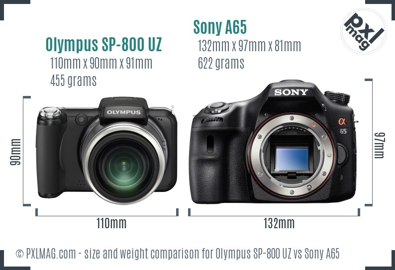 Olympus SP-800 UZ vs Sony A65 size comparison