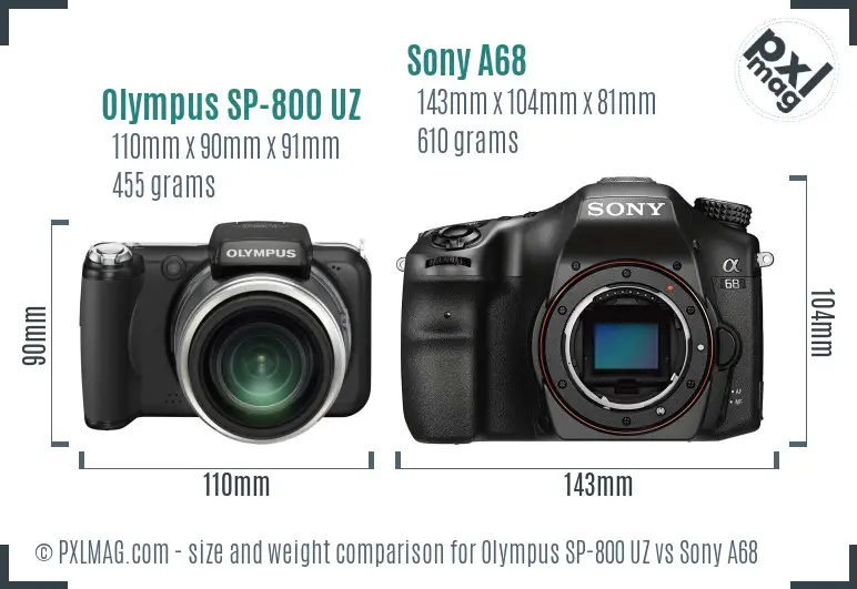 Olympus SP-800 UZ vs Sony A68 size comparison
