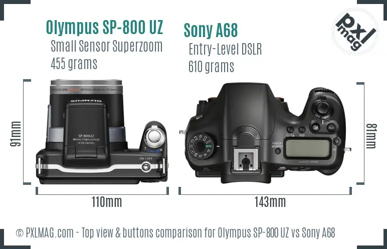Olympus SP-800 UZ vs Sony A68 top view buttons comparison