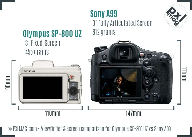 Olympus SP-800 UZ vs Sony A99 Screen and Viewfinder comparison Olympus SP-800 UZ vs Sony A99 Screen and Viewfinder comparison