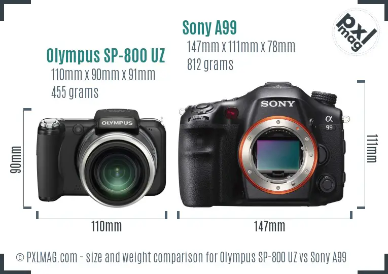 Olympus SP-800 UZ vs Sony A99 size comparison Olympus SP-800 UZ vs Sony A99 size comparison