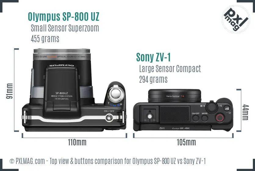 Olympus SP-800 UZ vs Sony ZV-1 top view buttons comparison