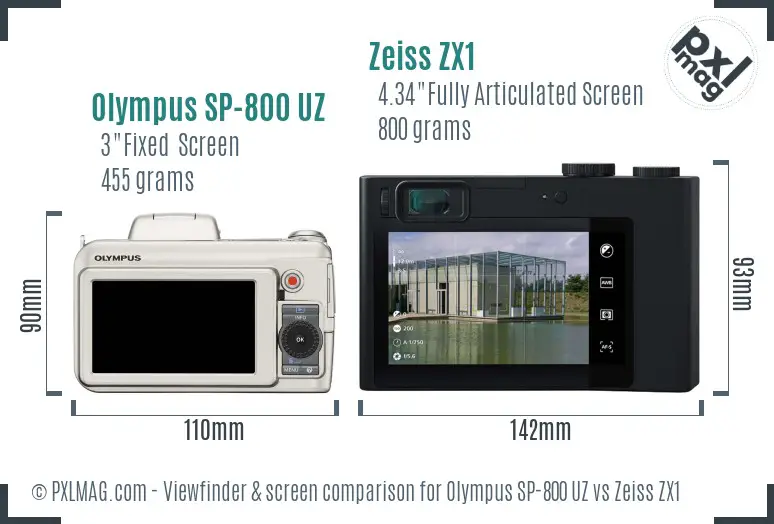 Olympus SP-800 UZ vs Zeiss ZX1 Screen and Viewfinder comparison Olympus SP-800 UZ vs Zeiss ZX1 Screen and Viewfinder comparison