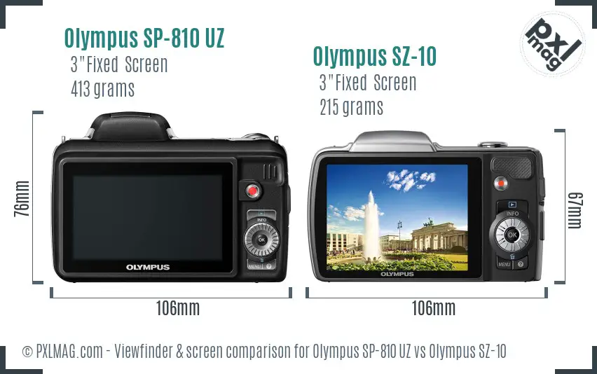 Olympus SP-810 UZ vs Olympus SZ-10 Screen and Viewfinder comparison