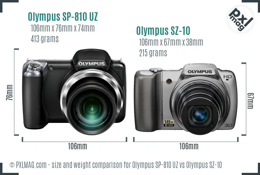 Olympus SP-810 UZ vs Olympus SZ-10 size comparison