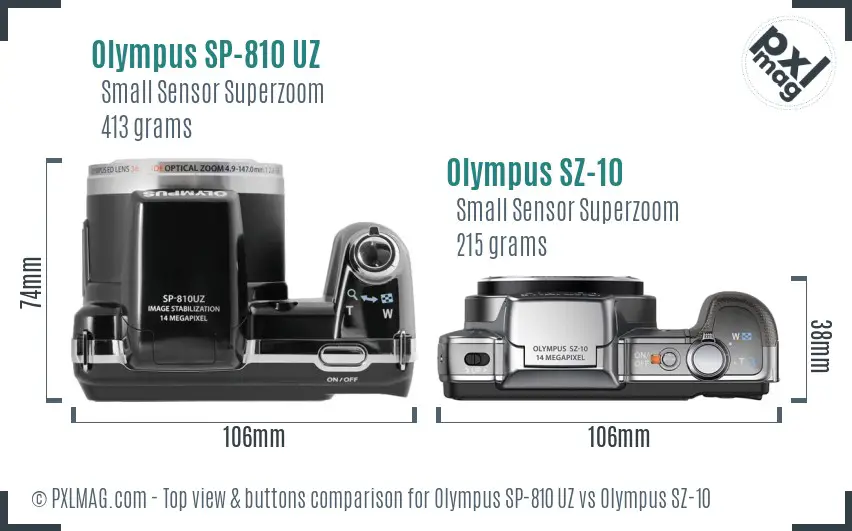 Olympus SP-810 UZ vs Olympus SZ-10 top view buttons comparison
