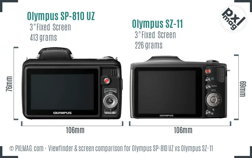 Olympus SP-810 UZ vs Olympus SZ-11 Screen and Viewfinder comparison