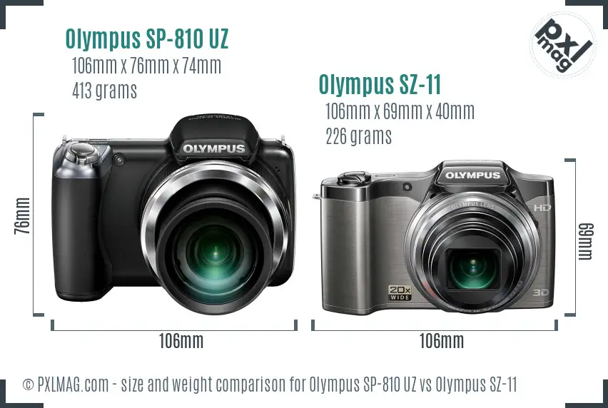 Olympus SP-810 UZ vs Olympus SZ-11 size comparison