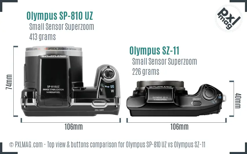 Olympus SP-810 UZ vs Olympus SZ-11 top view buttons comparison