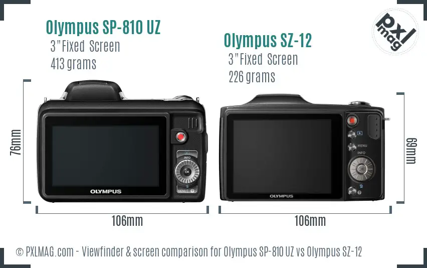 Olympus SP-810 UZ vs Olympus SZ-12 Screen and Viewfinder comparison