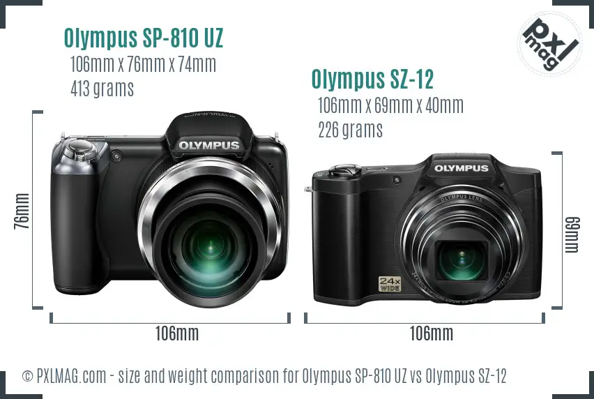 Olympus SP-810 UZ vs Olympus SZ-12 size comparison
